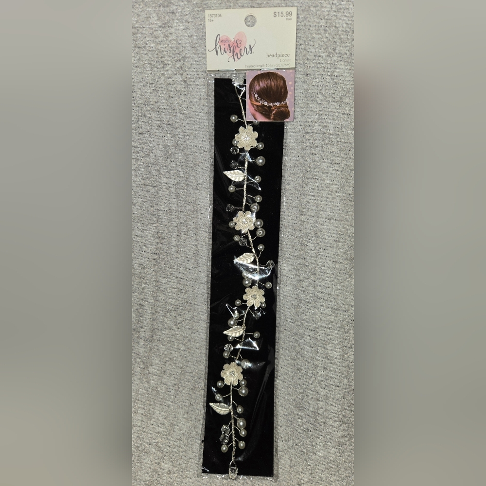 His & Hers Bridal Silver Embellished Floral Rhinestone & Pearl Wired Headpiece